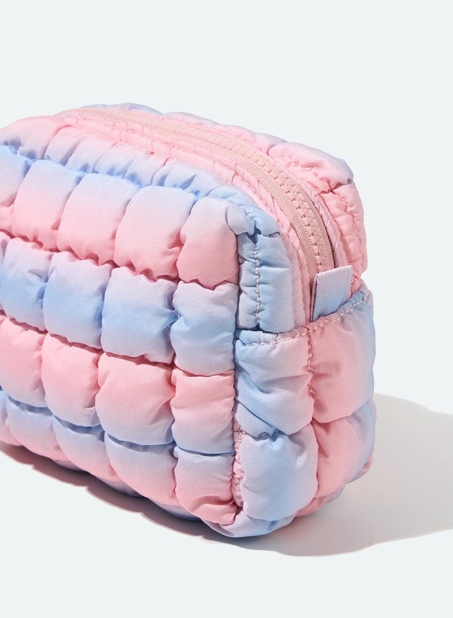 Yarnic Quilted Makeup Bag Cosmetic Bag, Travel Toiletry Bag for Women, Cute Makeup Bag Organizer Puffer Makeup Pouch (Blue Pink, S) - Image 5